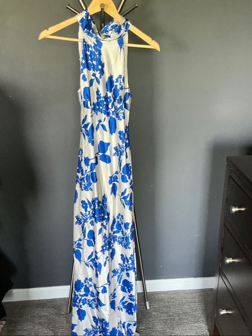 2Bella White Maxi Dress with Bold Blue Floral Print